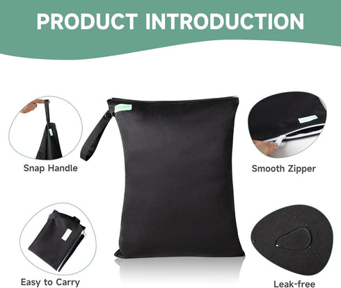 (Black,3 Pack) wegreeco Wet Dry Bag for Baby Swimsuit, Small Wet Dry Bag for Clothes Diaper and Breast Pump Parts