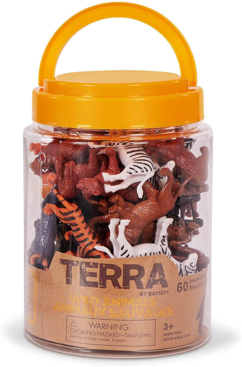 60 3+ Terra by Battat Pieces Wild Creatures Tube Realistic Mini Animal Figurines Lion, Hippo, Tiger, Bear & More Safari