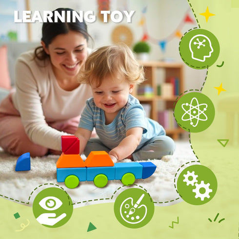 1-3, 3D Set, (12pcs) Pairez Toys Magnetic Building Blocks, Large Magnetic Blocks for Kids Ages Geometric Shapes