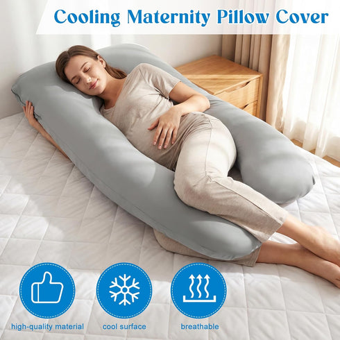 Hahafelt 57 Inch Cooling Pregnancy Pillow Cover (Only Pillowcase) Large U Shaped Full Body Pillowcase Maternity
