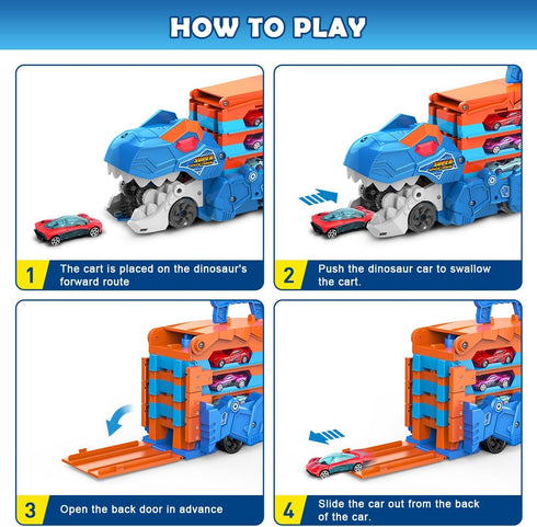 8 Set 3 4 5 6 7 VATOS Toddler Truck Toy - Ejection Folding Dinosaur Track, Portable Truck Car with Race Cars, Best Gift
