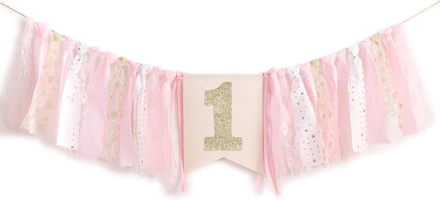 1st First/1st Pink Highchair Banner - High chair Banner Decoration for Birthday, Cake Smash Photo Prop, Baby Girl
