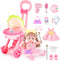 deAO Baby Doll Stroller with 12 Inch Doll, Foldable Stroller Role Play Set with 16 PCS Accessories for Kids