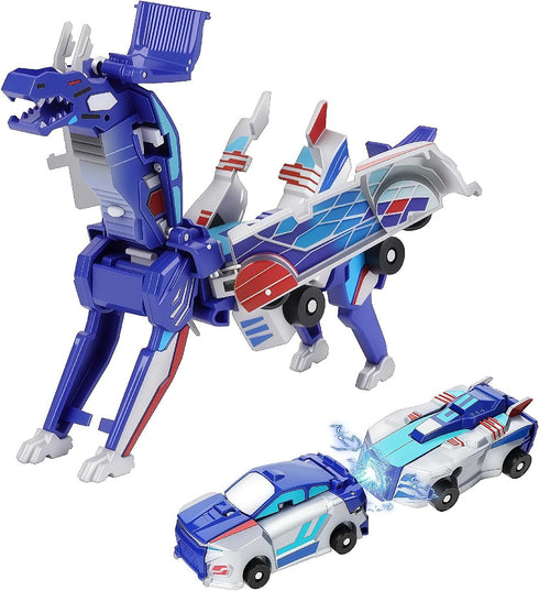 2-in-1 Collision Transforming Dinosaur Car Toy, 2 Magnetic Cars Transform into Dinosaur