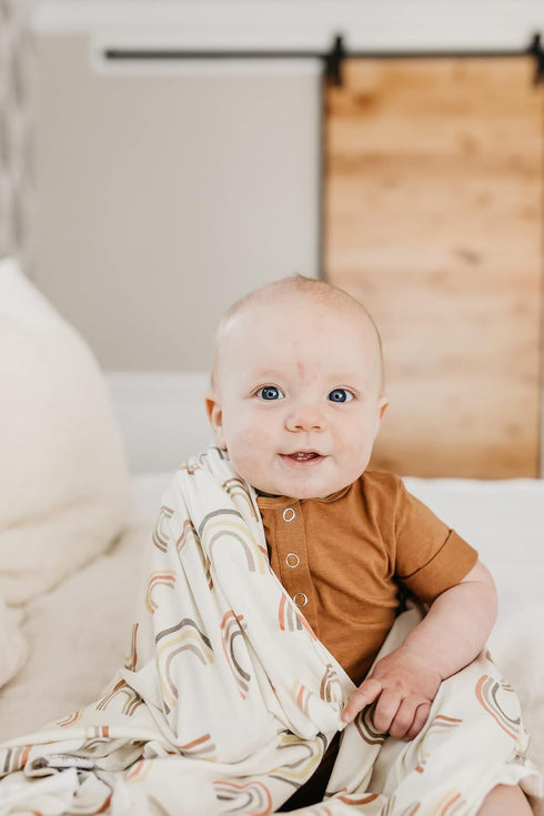 Copper Pearl Large Knit Baby Swaddle Blanket in Kona