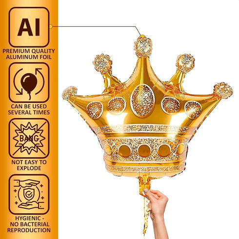 3 Pcs Large Gold Crown Balloons (38.2" x 35.4") - Durable Princess Birthday Party Decorations for Photoshoots,