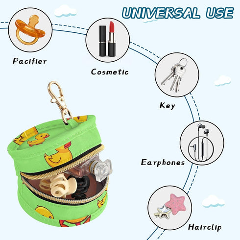 YETTASBIN Cute Ducks Portable Pacifier Holder Case with Metal Hook Buckle & Zipper for Diaper Bag and Stroller