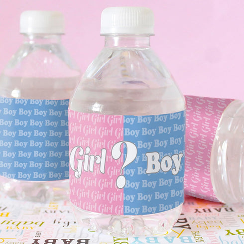 Gender Reveal Water Bottle Labels, 20 Count Pink and Blue Team Boy or Team Girl Stickers