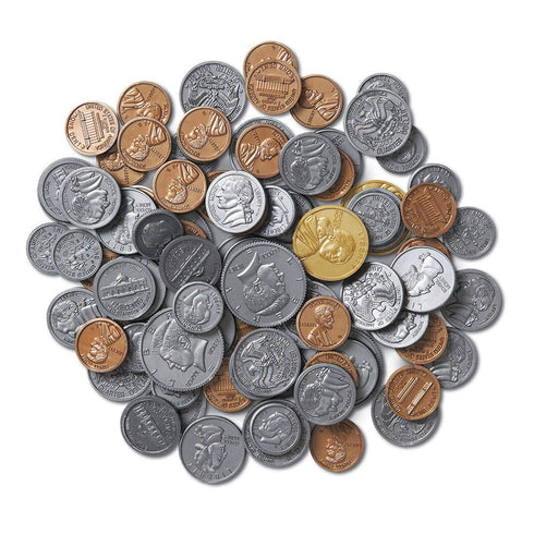 hand2mind Fake Money Coin Assorted Set, Realistic Toy Money for Kids Learning, Set of 96