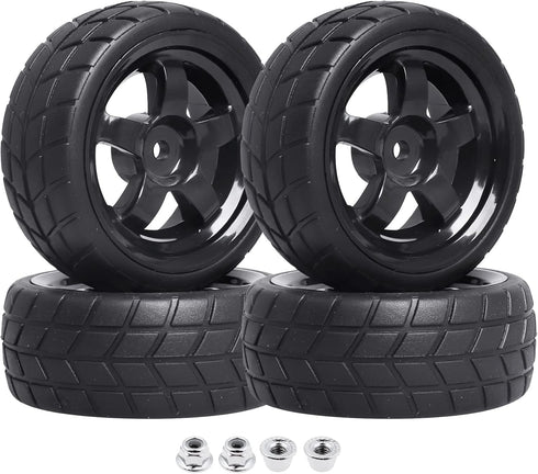 12mm Hex Wheel Rims & Rubber Tires with Foam Inserts for RC 1/10 On-Road Touring Car, Set of 4
