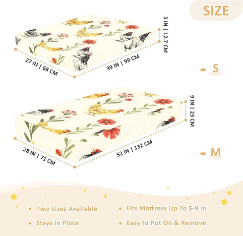 CZXW 52" 28" Rustic Floral Chicken Crib Sheets Fitted x Natural Cotton Soft & Breathable for Baby Crib Mattress