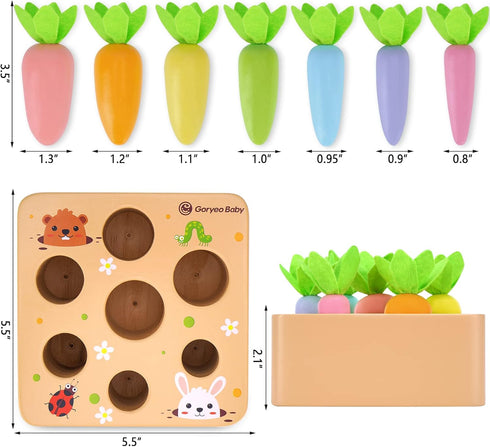 KMTJT Montessori Toys for 1 2 3 Year Old Toddlers, Macron Carrot Harvest Game Wooden Educational Learning Gifts