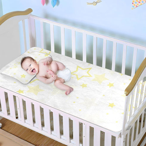 SyXIOP 28" 52" Yellow White Stars Cooling Baby Crib Mattress Sheets x Washable Bed Pads Disposable for Baby&Toddler