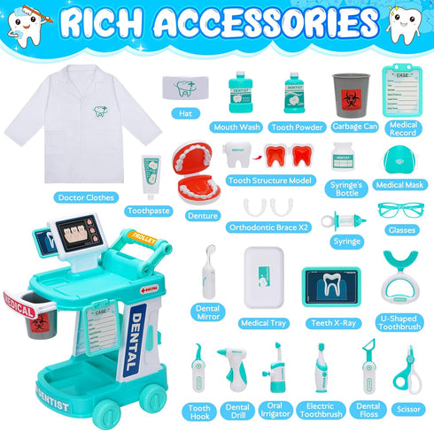 Set 3-5, Dentist Play Toy for Kids, Pretend Play Medical Toy Dentist Cart, Dental Toy with Fake Teeth, Doctor Toy