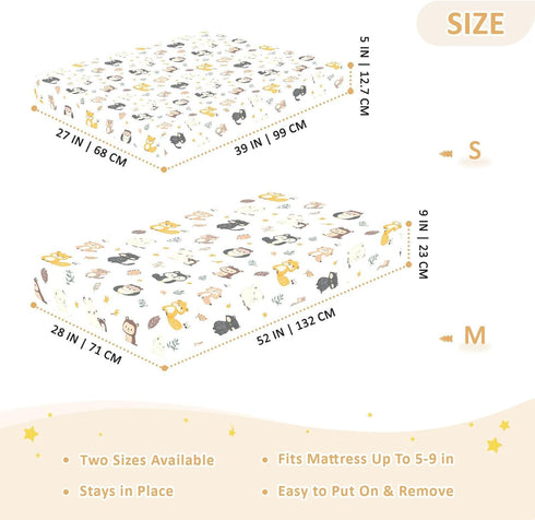 miaozhen 1 Pack 52x28 Cotton Baby Crib Sheets for Boys Girls Comfy Breathable Jungle Animal Fox Squirrel Colorful
