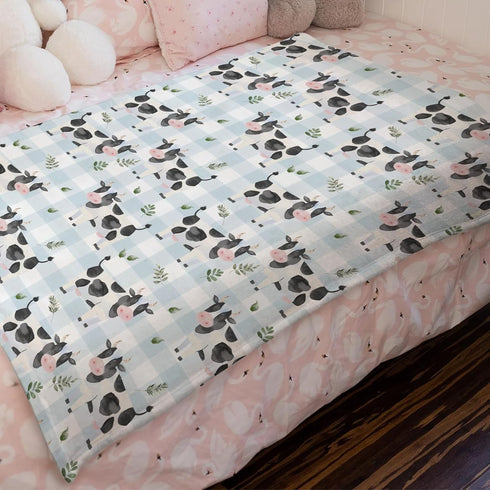 Cow Boho Leaves Baby Blanket, Spring Farm Animals Leaves, Soft Swaddle Blanket for Toddler Infant Newborn Nursery 30x40