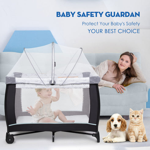 2-Way Beberoad Love Portable Playard Cover Breathable Mosquito Net with Zipper for Travel Cribs & Playpens (White)