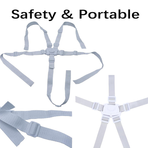 Universal White 5 Point Harness Strap, Adjustable Safety Harness Seat Belt for High Chair/Pushchair/Stroller