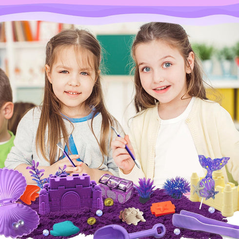 60Pcs Set 2lbs 17 12 3-8 Mermaid Sensory Bin Kit - Sensory Sand with (Purple/Teal/Beach), Sea Castle & Marine Molds