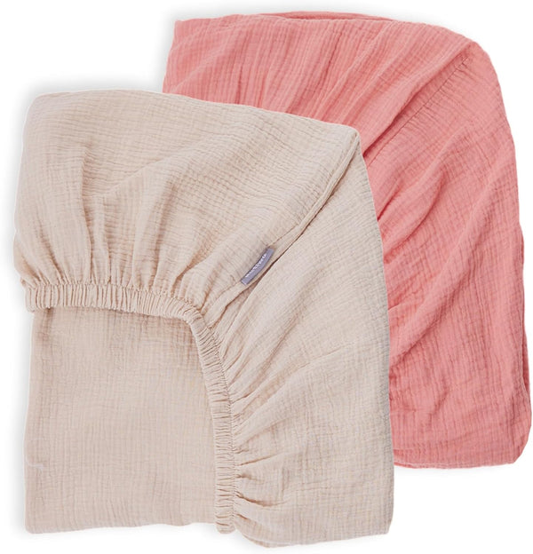 2 Pack Breathable Crib Sheets for Toddler Bed Mattresses - 100% Muslin Cotton, Soft Boho Bedding for Baby