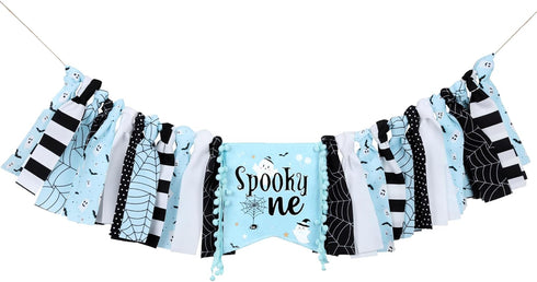 Halloween 1st Birthday High Chair Banner for Boys Blue and Black Spooky