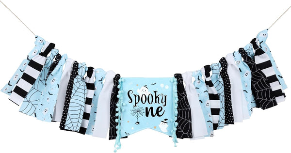 Halloween 1st Birthday High Chair Banner for Boys Blue and Black Spooky