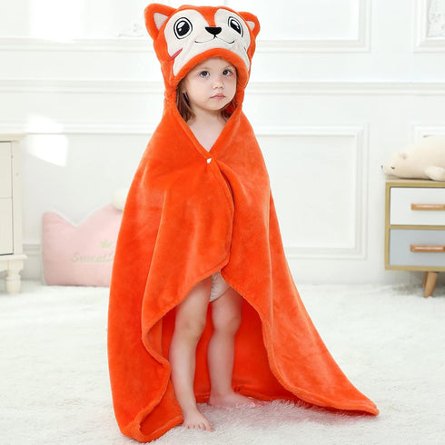 MICHLEY Baby Hooded Swaddling Blanket, Animal Face Toddler Fall Winter Throw, 0-3 Years (Fox)
