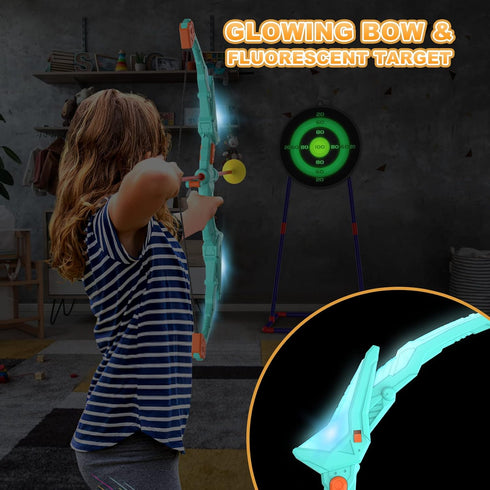 2 Pack Kids Bow and Arrow Set with LED Flash Lights, 14 Suction Cup Arrows, Indoor and Outdoor Archery Toy Gift for