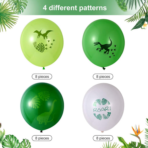 32 Pcs Dinosaur Balloons, Dinosaur Theme Party Balloon Set, 12 Inches Latex Balloons for Birthday Baby Shower