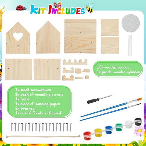 2 Pack 6+ Juexica DIY Birdhouse Kits for Kids Ages Build and Paint Wooden Bird House Arts and Craft Project with Paint