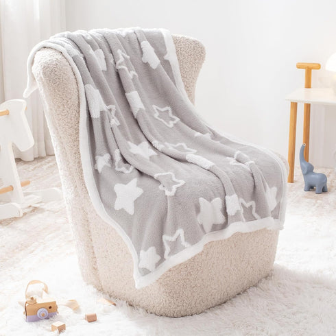 Cozy 33x43 Inches, Baby Blanket for Toddlers, Reversible Star Jacquard Ultra Soft Shaggy Fleece Swaddle Receiving