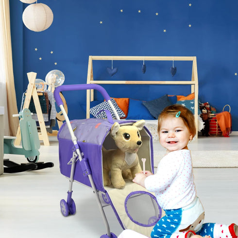 ANIVIA Pet Stroller and Accessories for Kids Ages 3 to 7, 2 Pieces Play Dog Set with 1 Pet Puppy Included