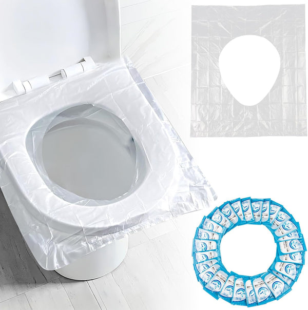 RAINFLOW Disposable Toilet Seat Cover - Plastic Toilet Seat Covers Waterproof Non-Slip Individually