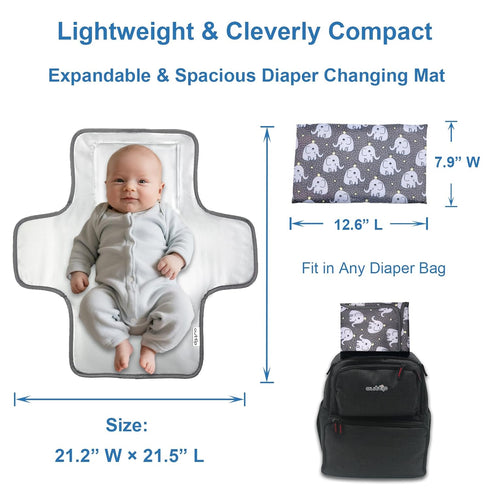 Cute Elephant Portable Diaper Changing Mat,Waterproof Foldable Travel Changing Pad,On-The-Go Wipeable Reusable Changing