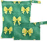 Burbuja Green Yellow Bows Wet Dry Bags for Baby Cloth Diaper 2 Pack,