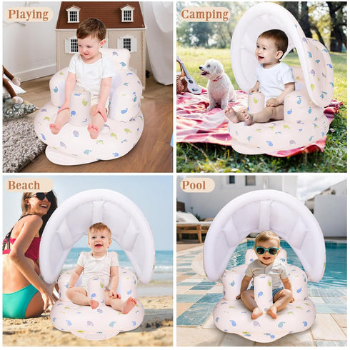 3 AirSwim Inflatable Baby Seat with Detachable Canopy and Built-in Pump, Inflatable Baby Chair for Babies Months