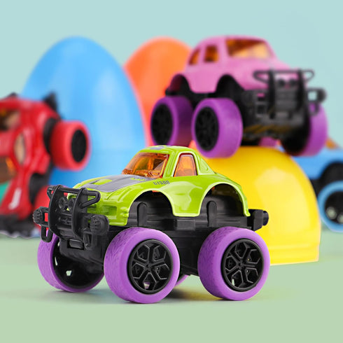 12Pcs nicknack Prefilled Easter Eggs with Alloy Monster Trucks for Kids Easter Eggs Filled with Pull Back Monster Cars
