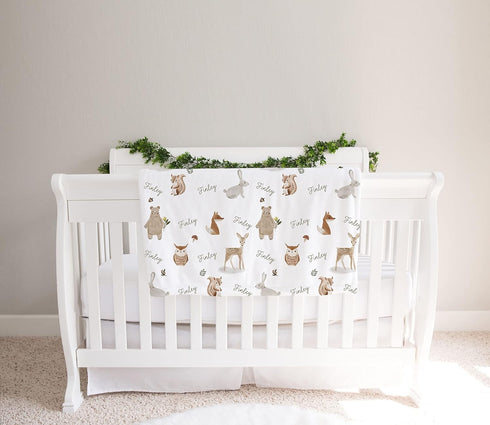 Stork Wares 30x40'' (BB342) Boho Woodland Animals Unisex Baby Swaddle Blanket, White