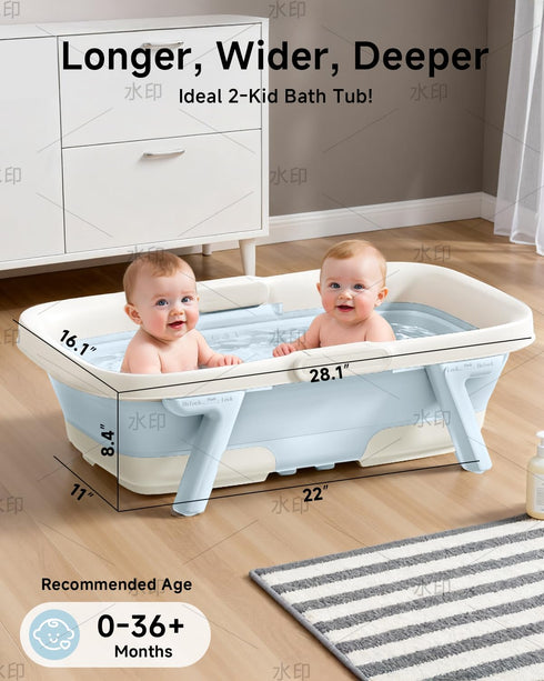 EverKiddo 36-Month Collapsible Baby Bathtub, Large Infant Bath Tub with Thermometer & Cute Soft Cushion for Newborn