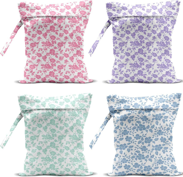 VBCVBGFH 4 Pack Rose Floral Wet Bag Waterproof Washable Reusable Wet Dry Bag