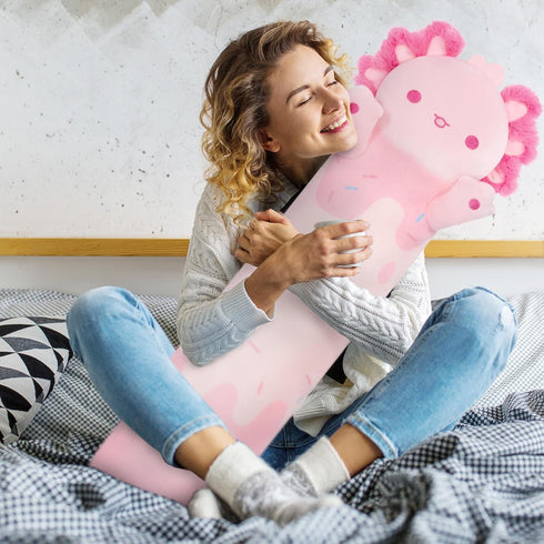 Long Axolotl Plush Pink Body Pillow - 44” Cute Axolotl Stuffed Animals Kawaii Soft Plushies, Gift for Girls Boys