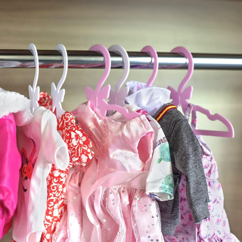 Doll Clothes Hangers for American 18" Girl Dolls - Set of 24 Unique Pink and White Butterfly Wardrobe Hangers