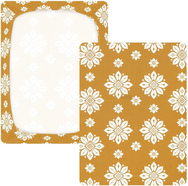 JUNZAN Geometry Florals Baby Crib Sheets Cotton Fitted Crib Sheets for Boys Girls