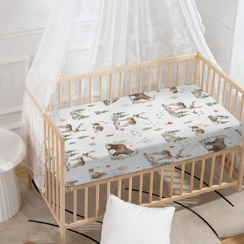 Woodland Animals Baby Crib Sheets - Unisex Bear Deer Hedgehog Owl Squirrel Rabbit, Standard Crib Toddler