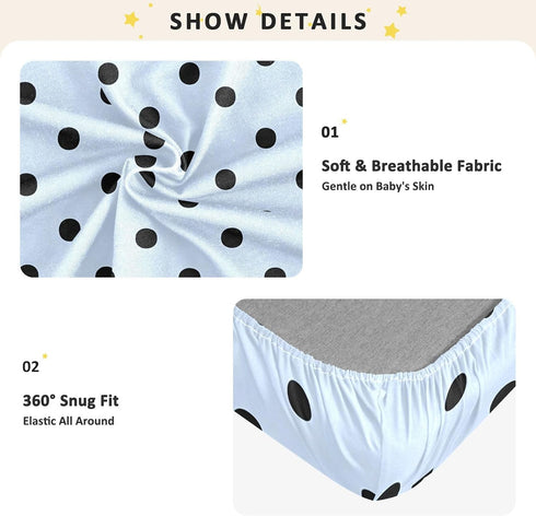 CZXW 52" 28" Blue Polka Dots Crib Sheets Fitted x Natural Cotton Soft & Breathable for Baby Crib Mattress