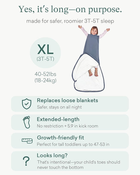 1.0 3T-4T-5T PurComfy Extra-Long Toddler Sleep Sack, Premium Bamboo Viscose Warm Sleeping Bag Supersoft TOG Wearable