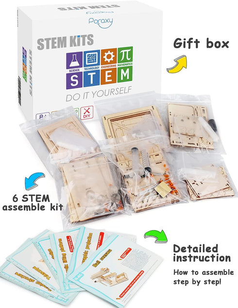 Poraxy 6 in 1 STEM Kits for Kids Age 8-10, Science Building Educational Projects, Gifts for Boys and Girls