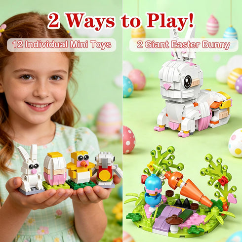 Prefilled Easter Eggs with Bunny Building Toys | Easter Basket Stuffers Fillers for Kids Gifts, Egg Hunt Prizes, Party
