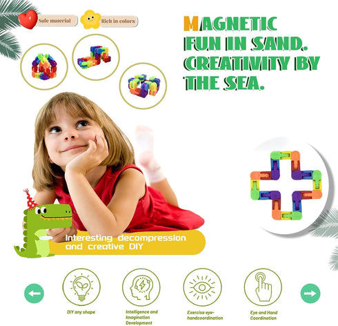 12PCS Iridescence Wacky Tracks Fidget Toys Snap & Click Sensory Snake for Kids & Adults, ADHD Autism Stress Relief