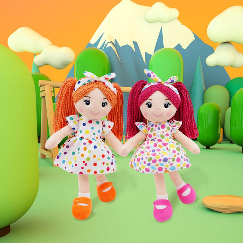 18" June Garden Snuggle Cuties Bella - Soft Cuddly Plush Doll Gift for Girls - Huggable Rag Doll - Orange L